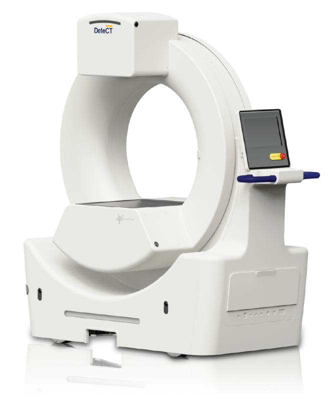 DeteCT 이동형 CT 장비 원형 개구부와 조작 화면이 있는 흰색 DeteCT CT 장비