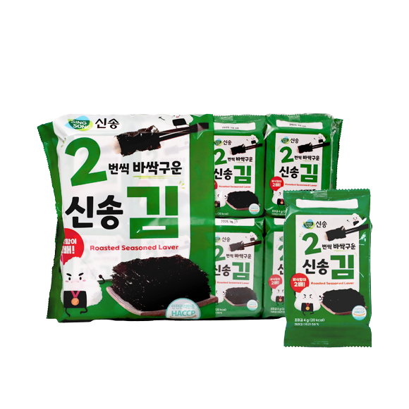 신송 조미김 제품 구성 신송 두 번씩 바싹구운 조미김 여러 봉지