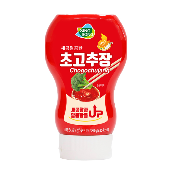 신송 초고추장 튜브 제품 신송 로고가 있는 빨간색 초고추장 380g 튜브
