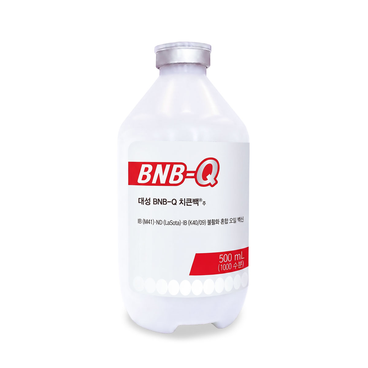 대성 BNB-Q 치큰백 500mL 백신 빨간 BNB-Q 라벨이 붙은 대성 치큰백 500mL 백신 용기