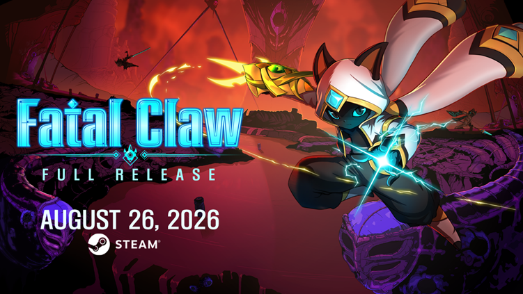 ‘Fatal Claw’ PC 스팀 정식 출시를 알리는 게임 키아트 붉은 배경에서 활을 든 캐릭터와 함께 표시된 Fatal Claw 게임 출시 이미지