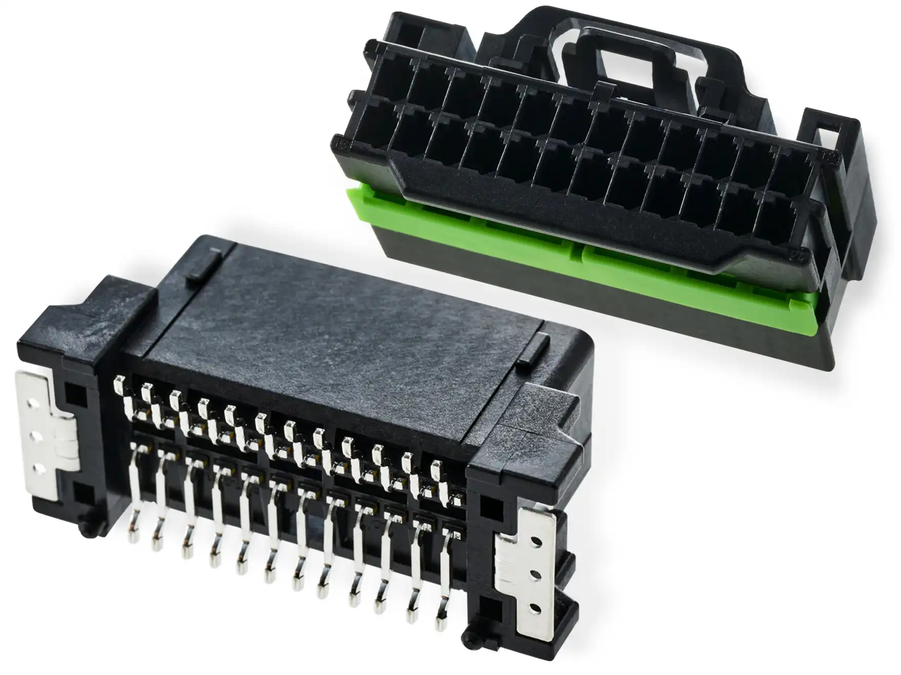 자동차용 다핀 PCB 직접 연결 커넥터 녹색 보조 잠금부가 있는 검은색 다핀 PCB 커넥터와 기판 장착용 부품