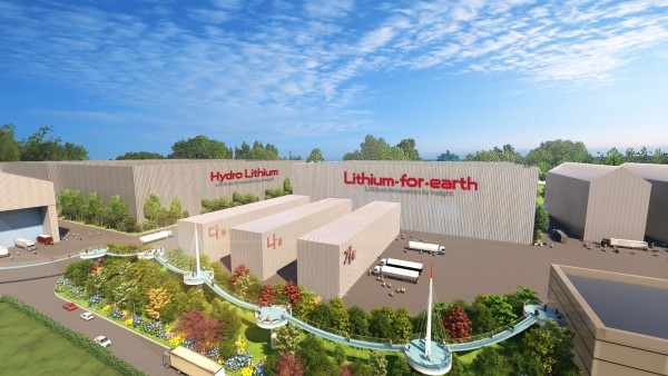 새만금 국가산단 신규 리튬 공장 조감도 Hydro Lithium 및 Lithium-for-earth 표기가 있는 공장 단지 조감도