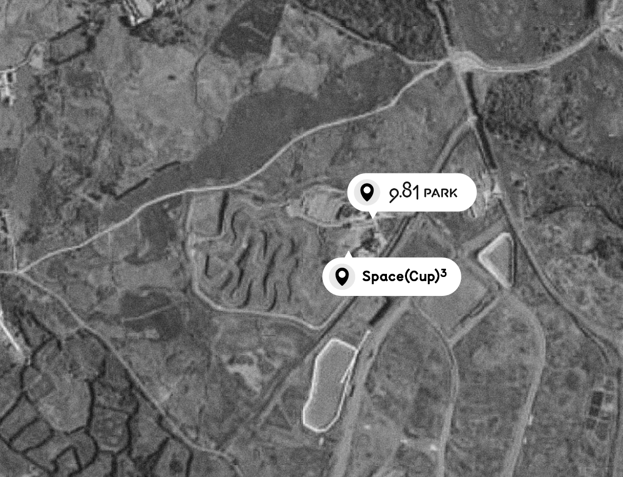 9.81파크와 Space(Cup)³ 위치 안내 지도 9.81 PARK와 Space(Cup)³ 위치가 표시된 항공 지도