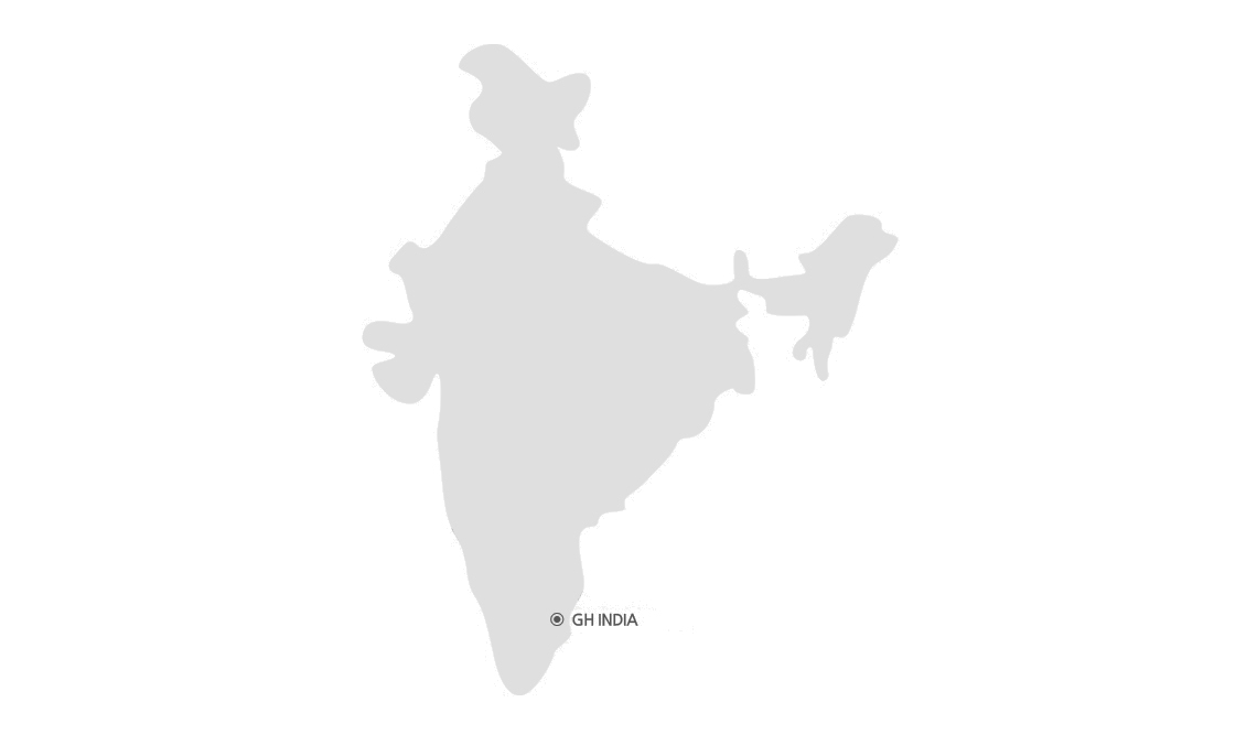 GH INDIA 사업장 위치 인도 윤곽 지도 위에 GH INDIA 위치를 표시한 지도