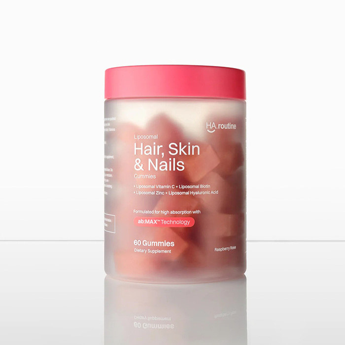 하루틴 헤어·스킨·네일 구미 제품 분홍색 뚜껑의 하루틴 Hair, Skin & Nails Gummies 용기