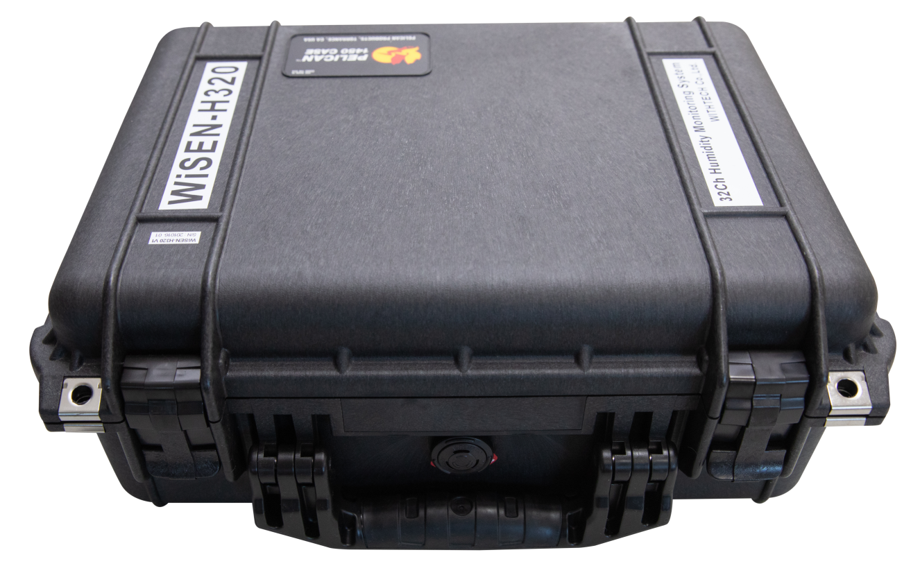 Humidity Monitoring System WISEM-H320 운반 케이스 위드텍 로고가 표시된 검은색 습도 모니터링 시스템 운반 케이스