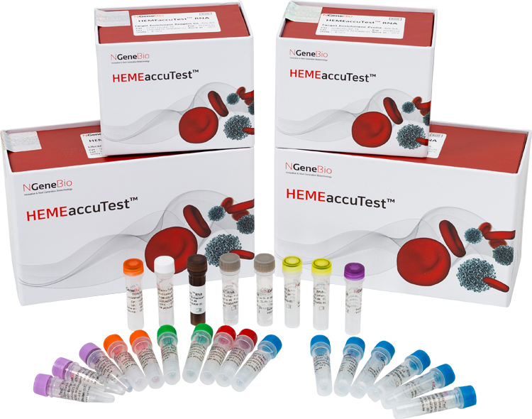 NGeneBio HEMEaccuTest 검사 키트와 튜브 HEMEaccuTest 상자 여러 개와 색상별 검사 튜브