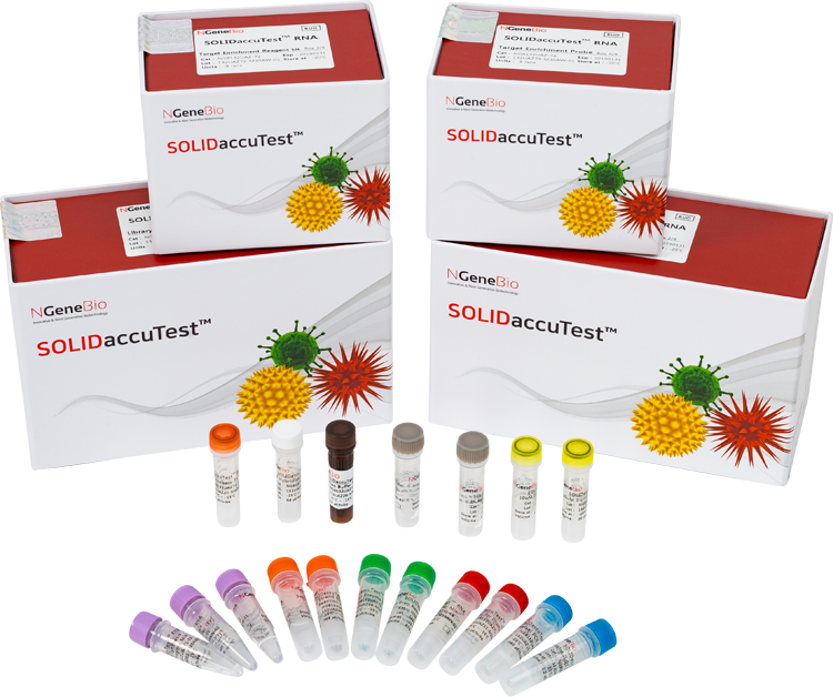 NGeneBio SOLIDaccuTest 검사 키트와 튜브 SOLIDaccuTest 상자 여러 개와 검사 튜브