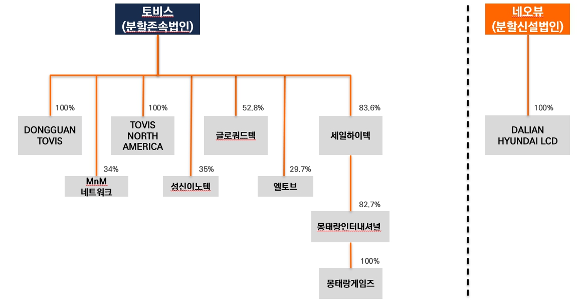 분할 후 관계회사 구조도 분할 후 네오뷰와 DALIAN HYUNDAI LCD의 지배 관계